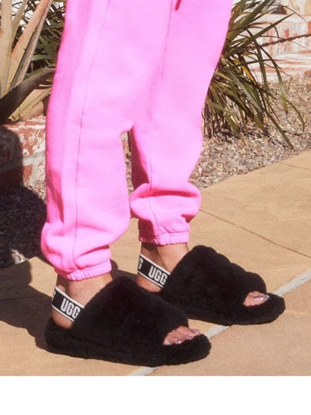 UGG Fluff Yeah Black Slide Sandals